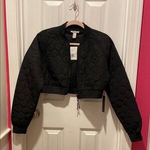 NWT Forever 21 Black Active Quilted Zip-up Cropped Women's Bomber Jacket